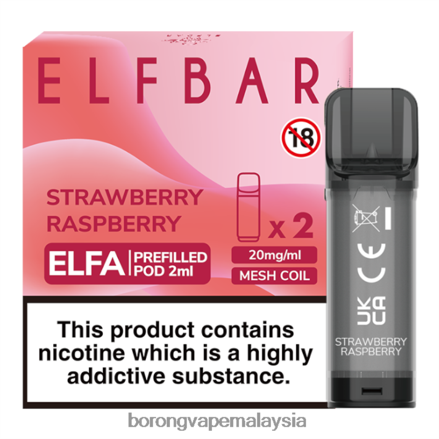 Borong Vape - raspberi strawberi 88BL20321 ELFBAR Elfa pod pra-isi - 2ml - 20mg (2 pek)