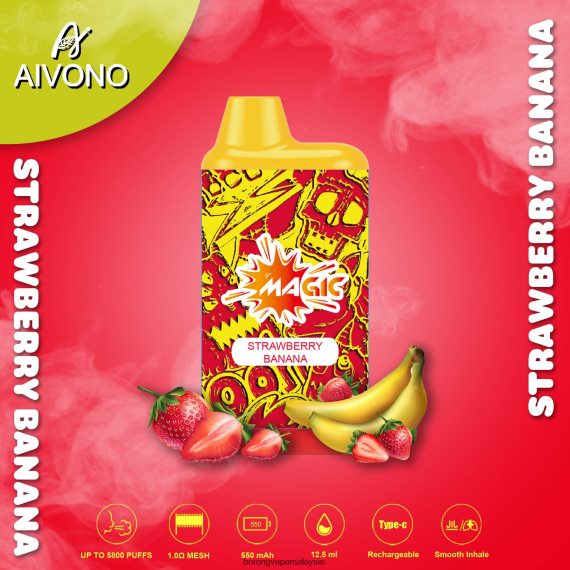 Harga Borong Vape - Aivono AIM MAGIC 5800 rokok kotak mulut pisang strawberi TZ062V93