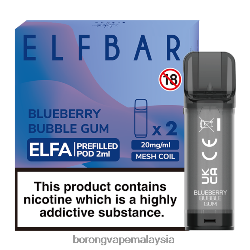 Harga Borong Vape - gula-gula getah blueberry 88BL20333 ELFBAR Elfa pod pra-isi - 2ml - 20mg (2 pek)