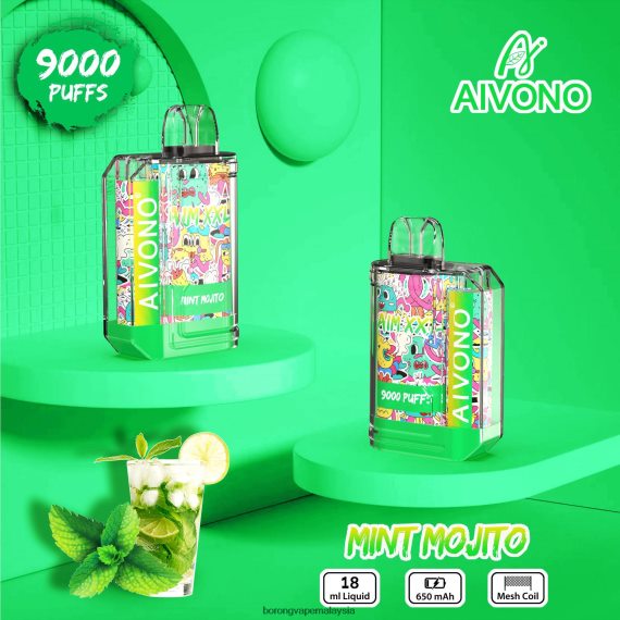 Rokok Elektronik Atau Vape - Aivono AIM XXL 9000 pelekat mulut lutsinar pudina mojito TZ062V55