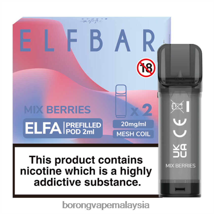 Rokok Elektronik Atau Vape - campurkan buah beri 88BL20339 ELFBAR Elfa pod pra-isi - 2ml - 20mg (2 pek)