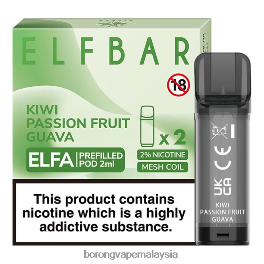 Rokok Elektronik Dan Vape - jambu biji markisa kiwi 88BL20326 ELFBAR Elfa pod pra-isi - 2ml - 20mg (2 pek)