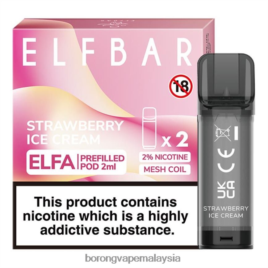 Vape Borong Malaysia Review - ais krim strawberi 88BL20324 ELFBAR Elfa pod pra-isi - 2ml - 20mg (2 pek)