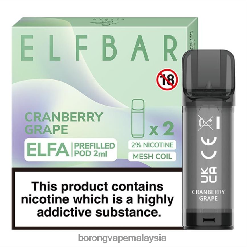 Vape Borong Malaysia Review - anggur kranberi 88BL20334 ELFBAR Elfa pod pra-isi - 2ml - 20mg (2 pek)